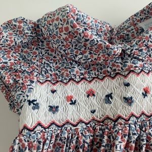 Floral Print Dress with Peter Pan Collar and Smocking